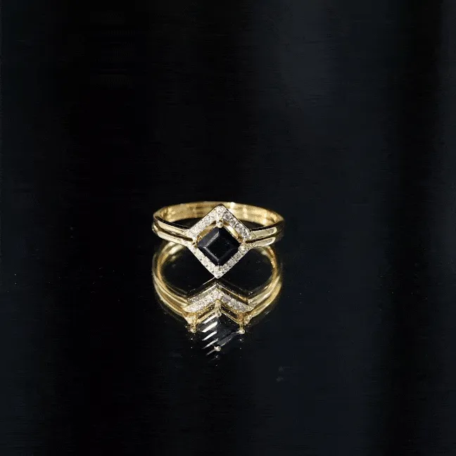 0.75 CT Minimal Princess Cut Black Onyx and Diamond Engagement Enhancer Ring Set
