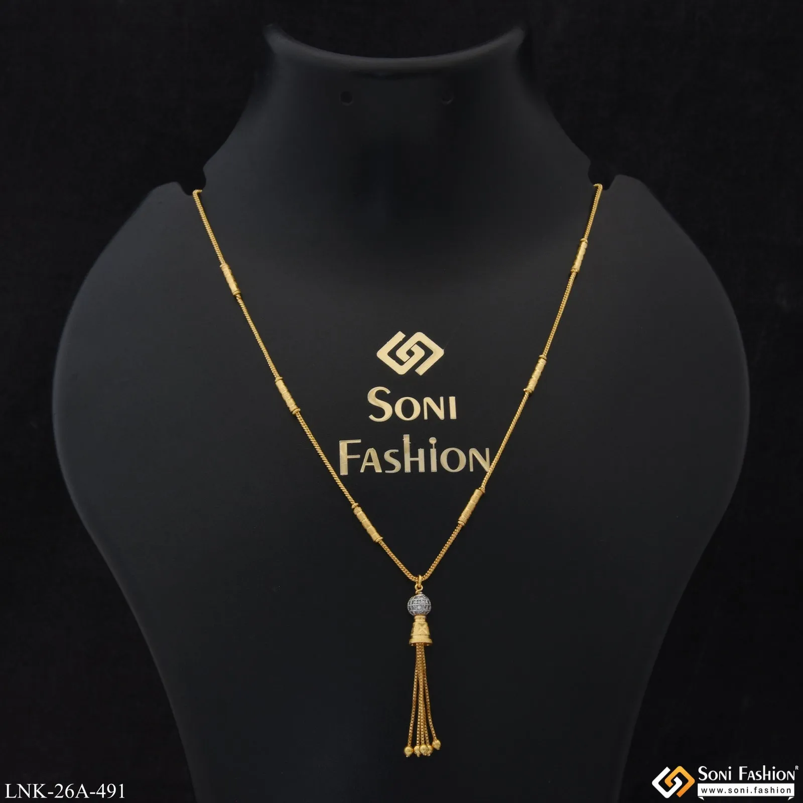 1 Gram Gold Plated with Diamond Dazzling Design Necklace for Ladies - Style A491