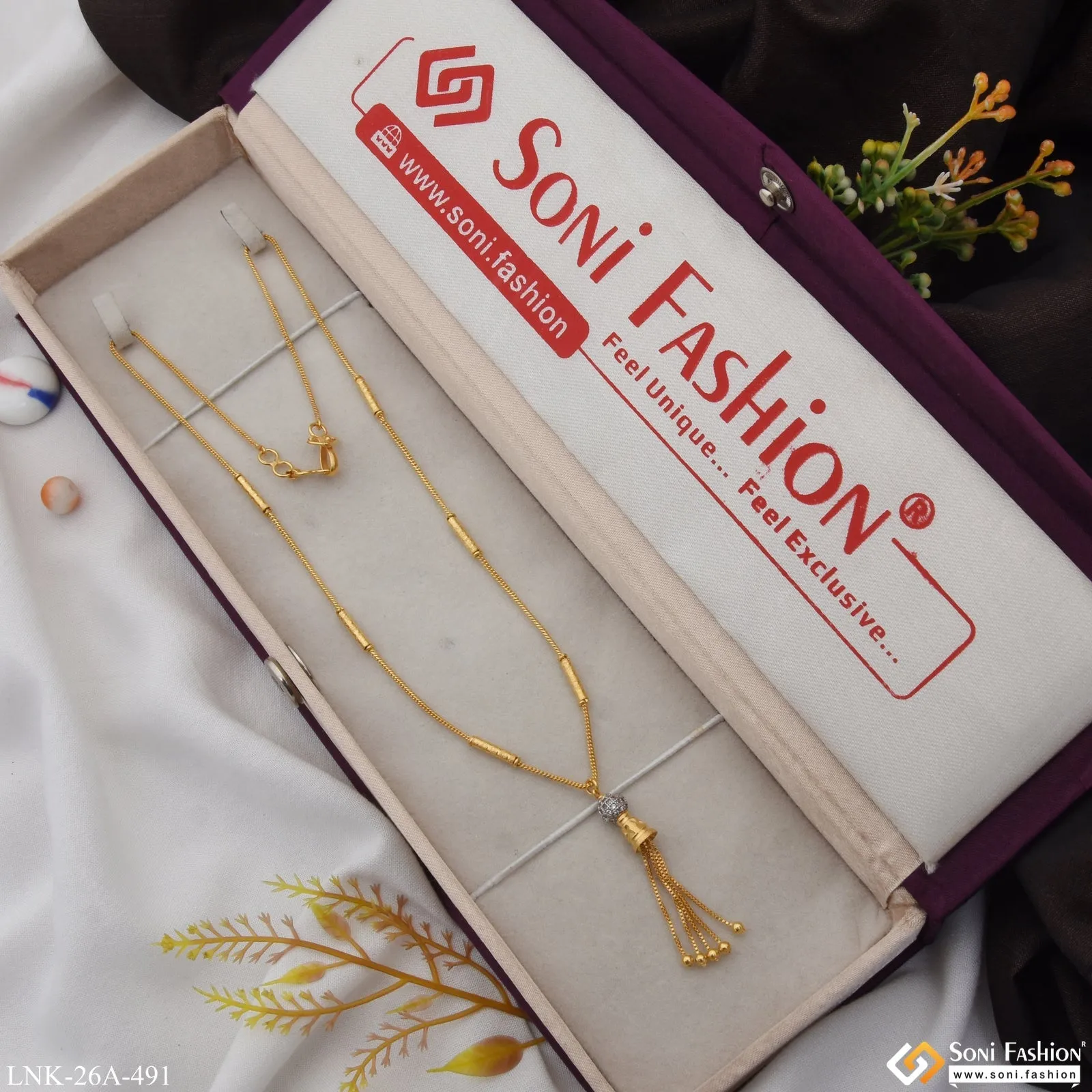 1 Gram Gold Plated with Diamond Dazzling Design Necklace for Ladies - Style A491