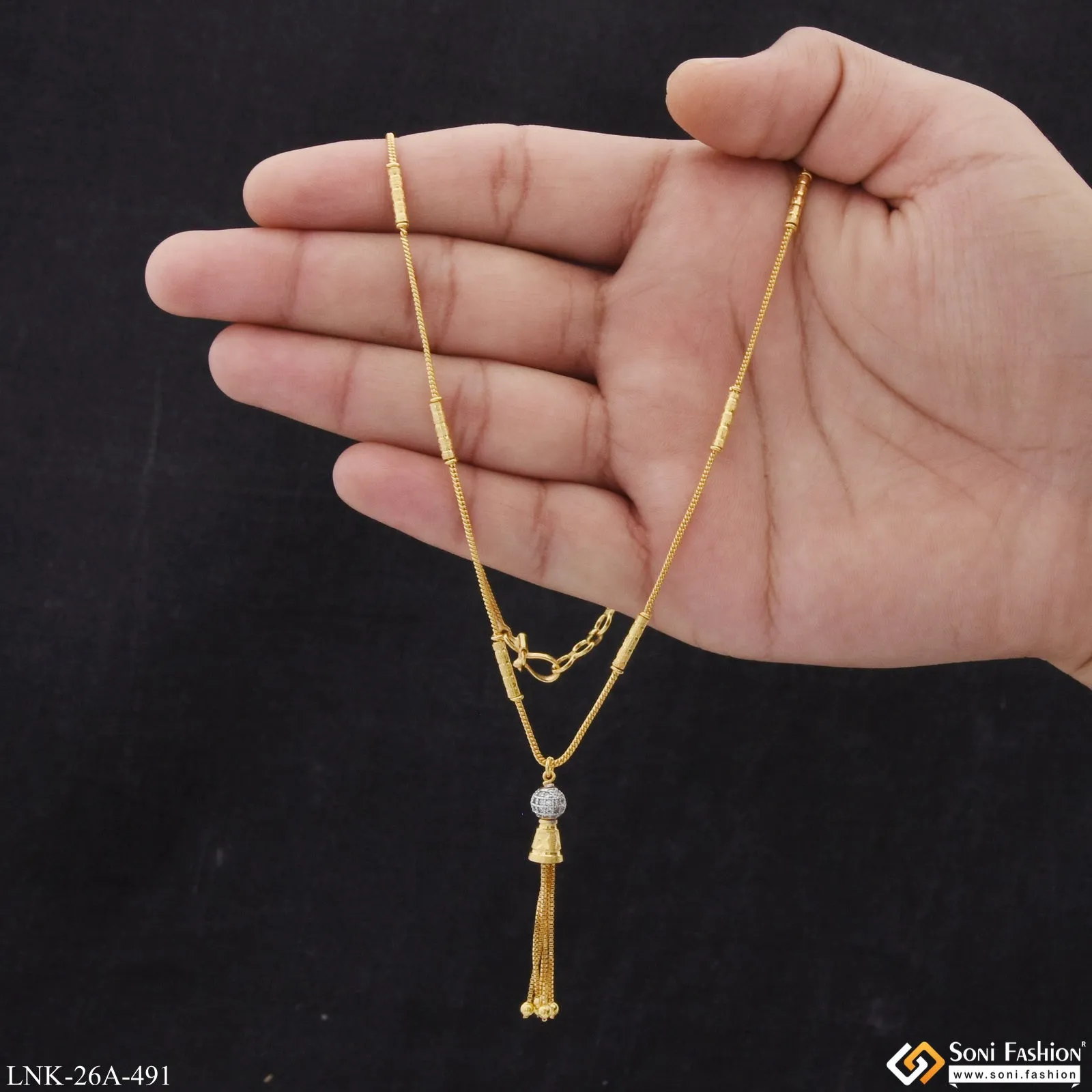 1 Gram Gold Plated with Diamond Dazzling Design Necklace for Ladies - Style A491