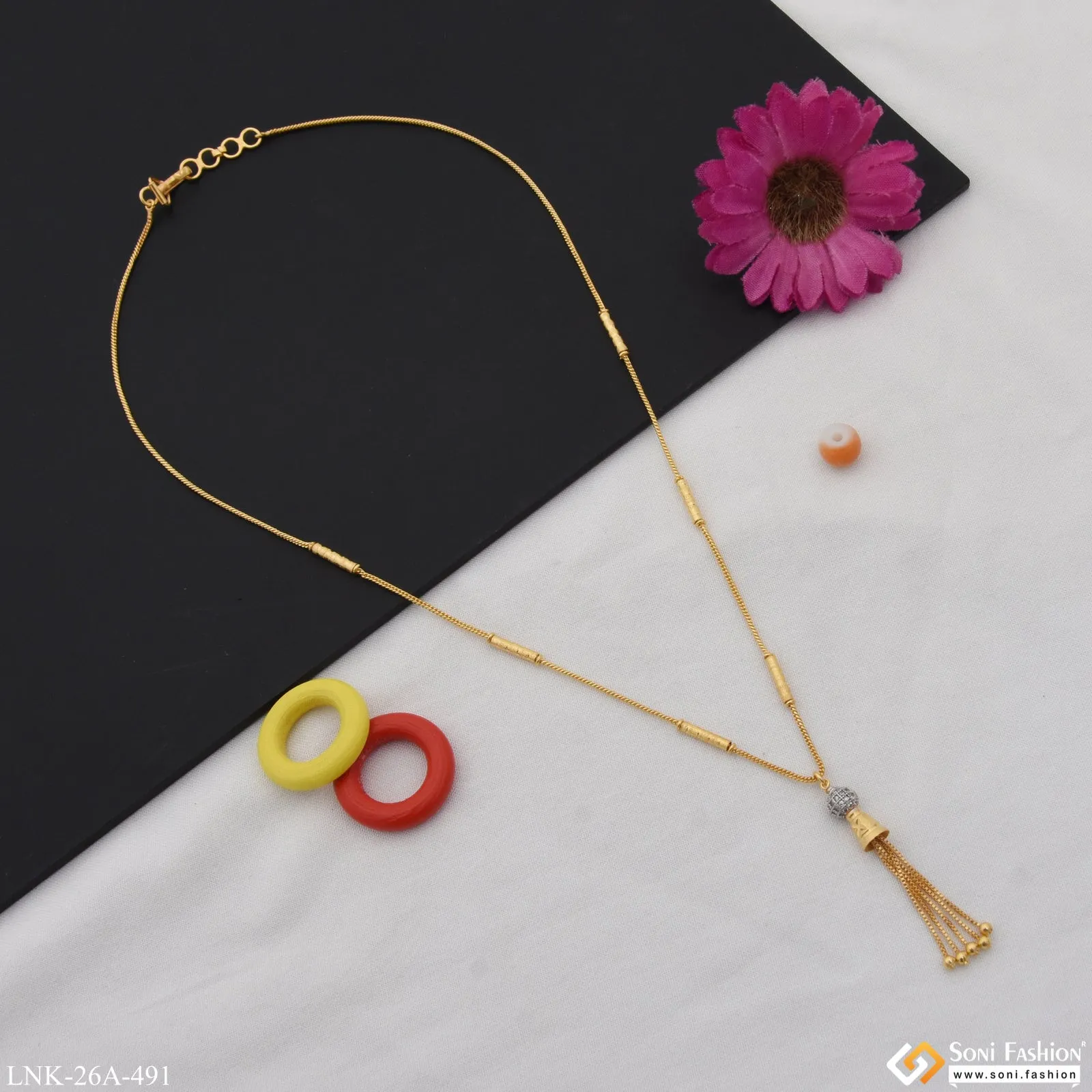 1 Gram Gold Plated with Diamond Dazzling Design Necklace for Ladies - Style A491