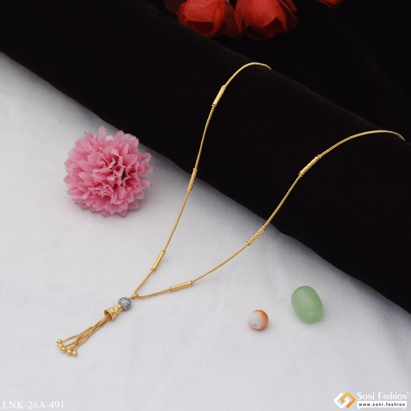 1 Gram Gold Plated with Diamond Dazzling Design Necklace for Ladies - Style A491