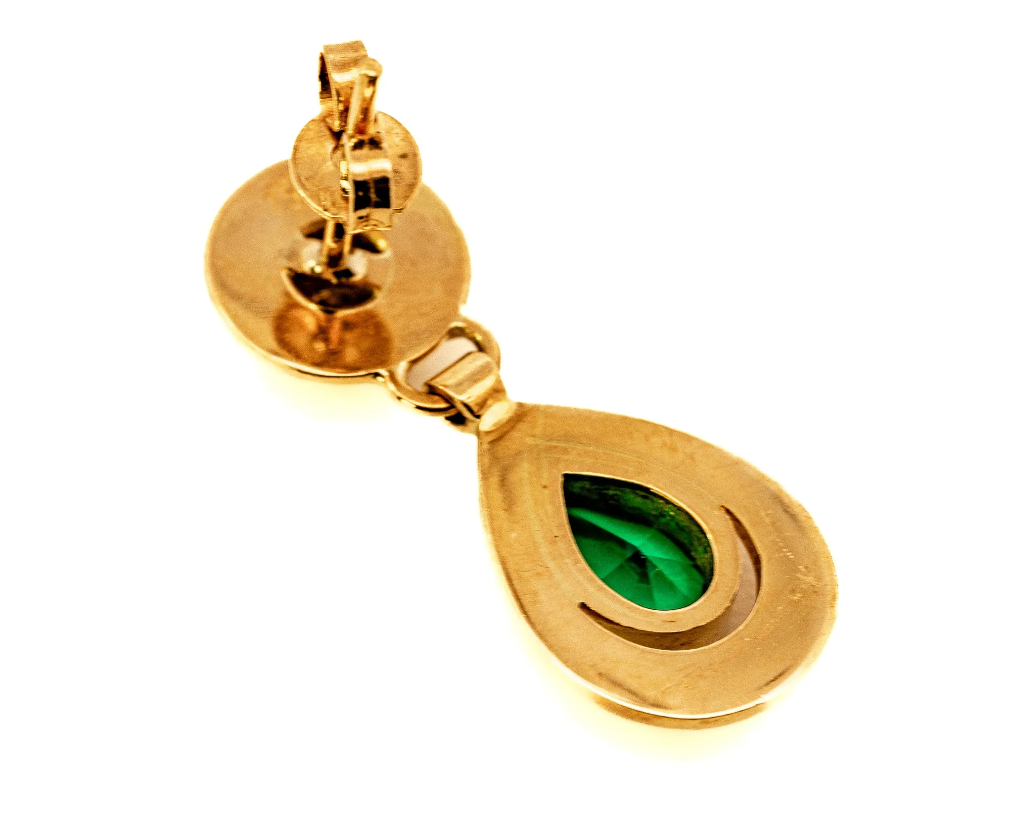 18ct Yellow Gold 4 stone Diamond & Synthetic Emerald drop Earrings