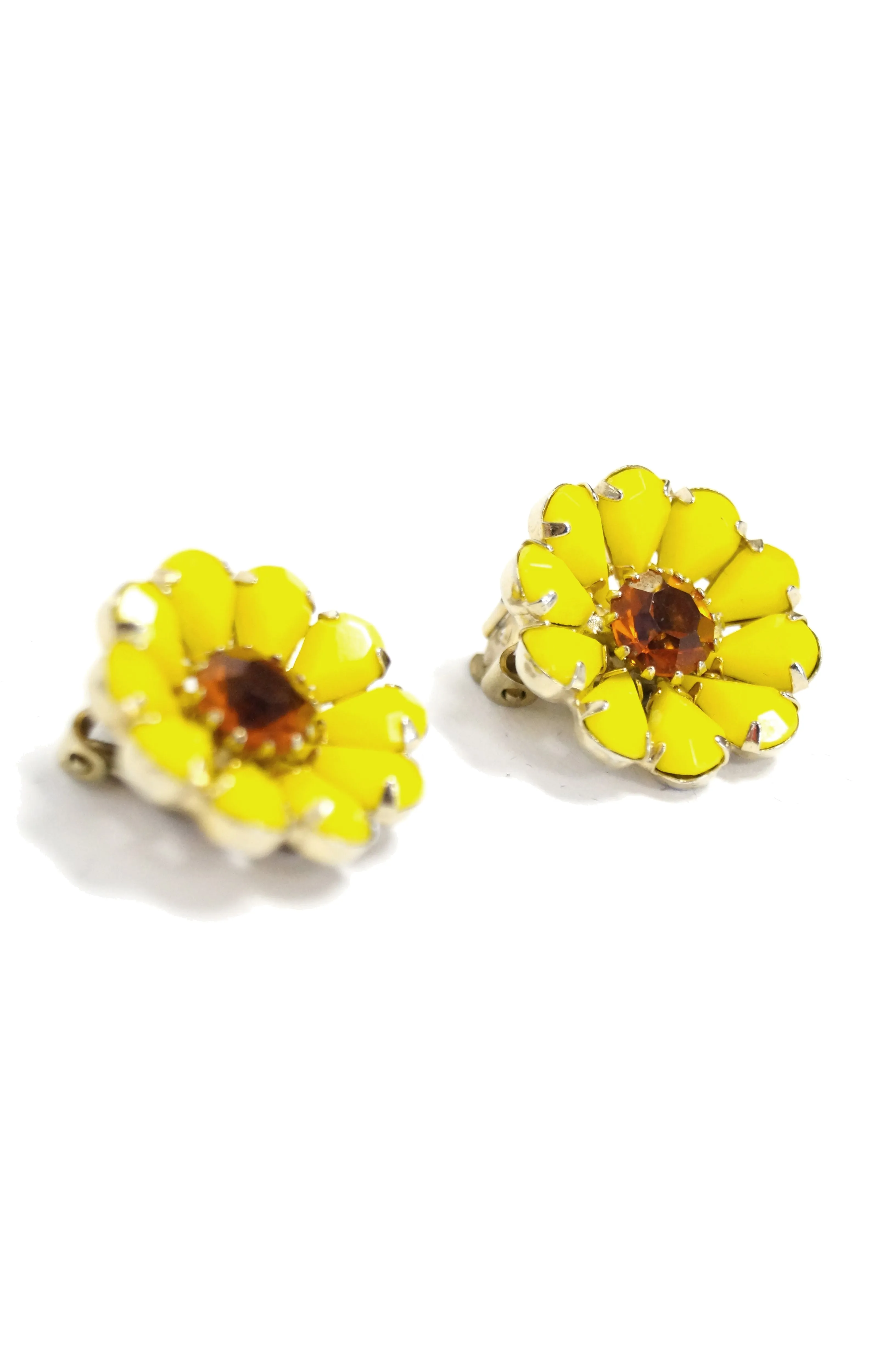 1960s Albert Weiss Yellow Rhinestone Daisy Brooch and Earrings