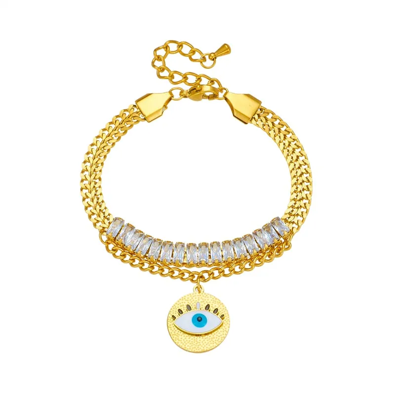 316L Stainless Steel Round Big Eye Charms Bracelet For Women