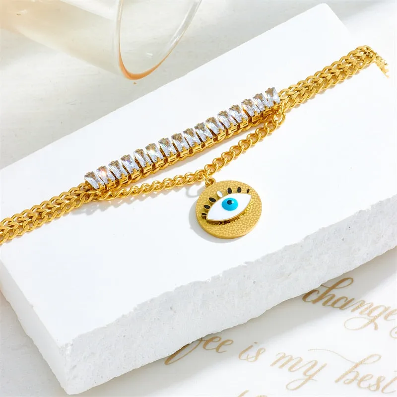 316L Stainless Steel Round Big Eye Charms Bracelet For Women