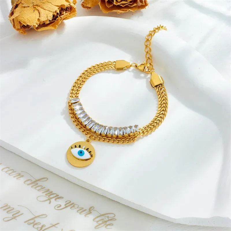 316L Stainless Steel Round Big Eye Charms Bracelet For Women