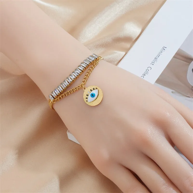 316L Stainless Steel Round Big Eye Charms Bracelet For Women