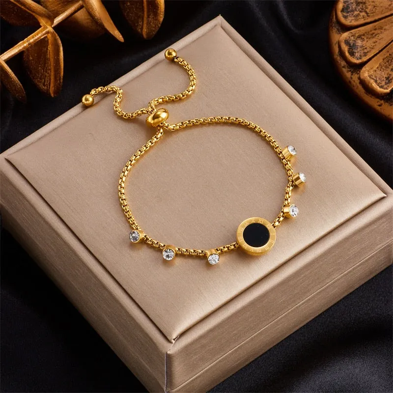 316L Stainless Steel Round Roman Number Bracelet For Women