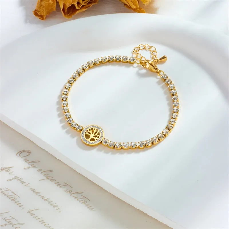 316L Stainless Steel Round Tree Bracelet For Women