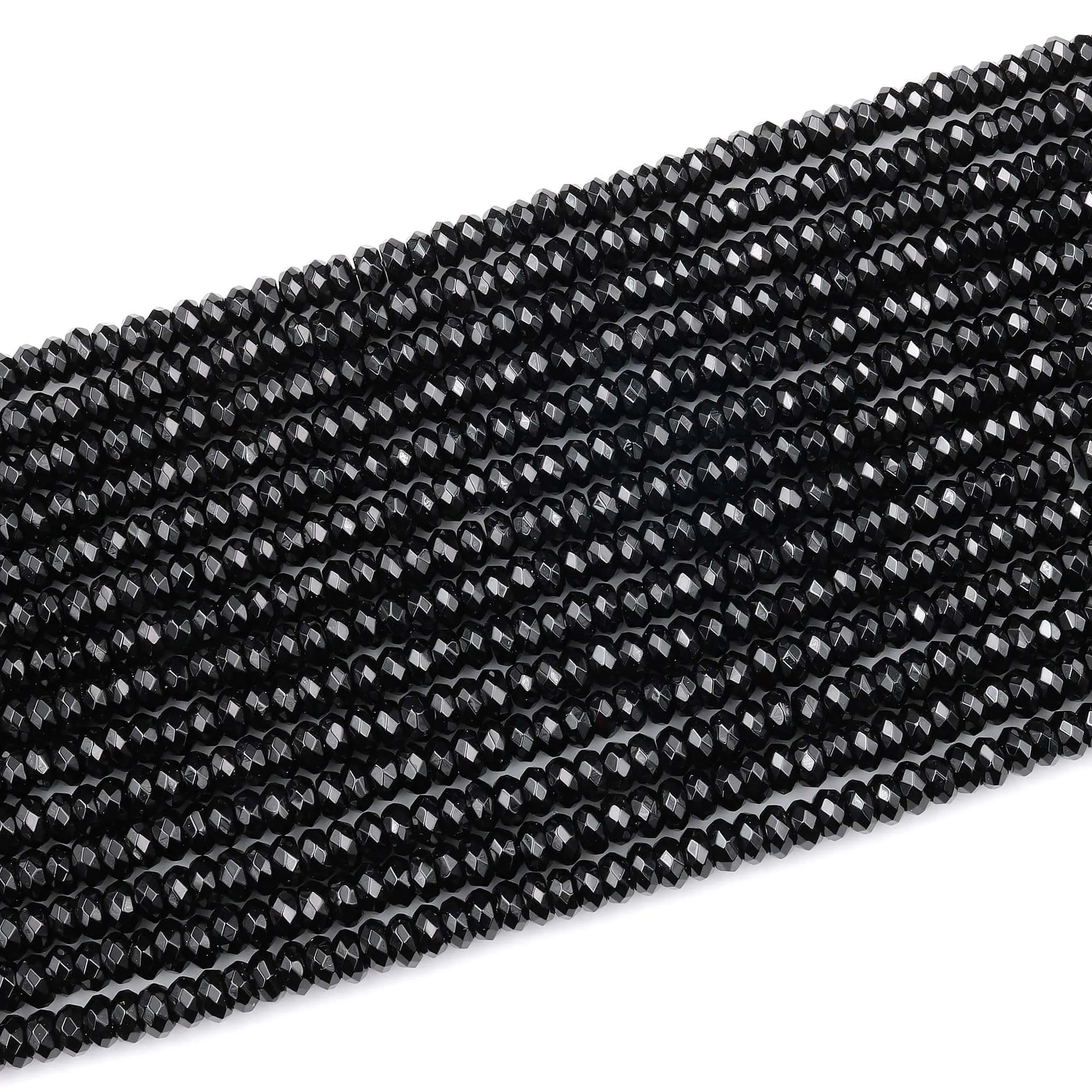 AAA Faceted Natural Black Onyx Rondelle Beads Faceted 4mm 6mm 8mm High Quality Natural Black Gemstone 15.5" Strand