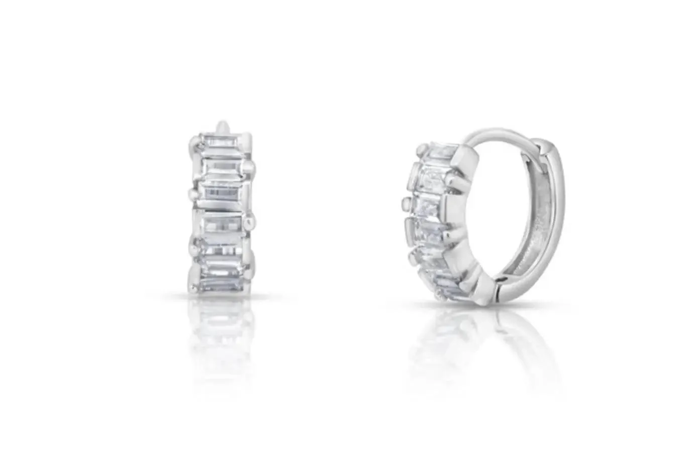 ADIRFINE 925 Sterling Silver Cubic Zirconia Huggie Hoop Earrings