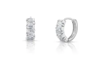 ADIRFINE 925 Sterling Silver Cubic Zirconia Huggie Hoop Earrings