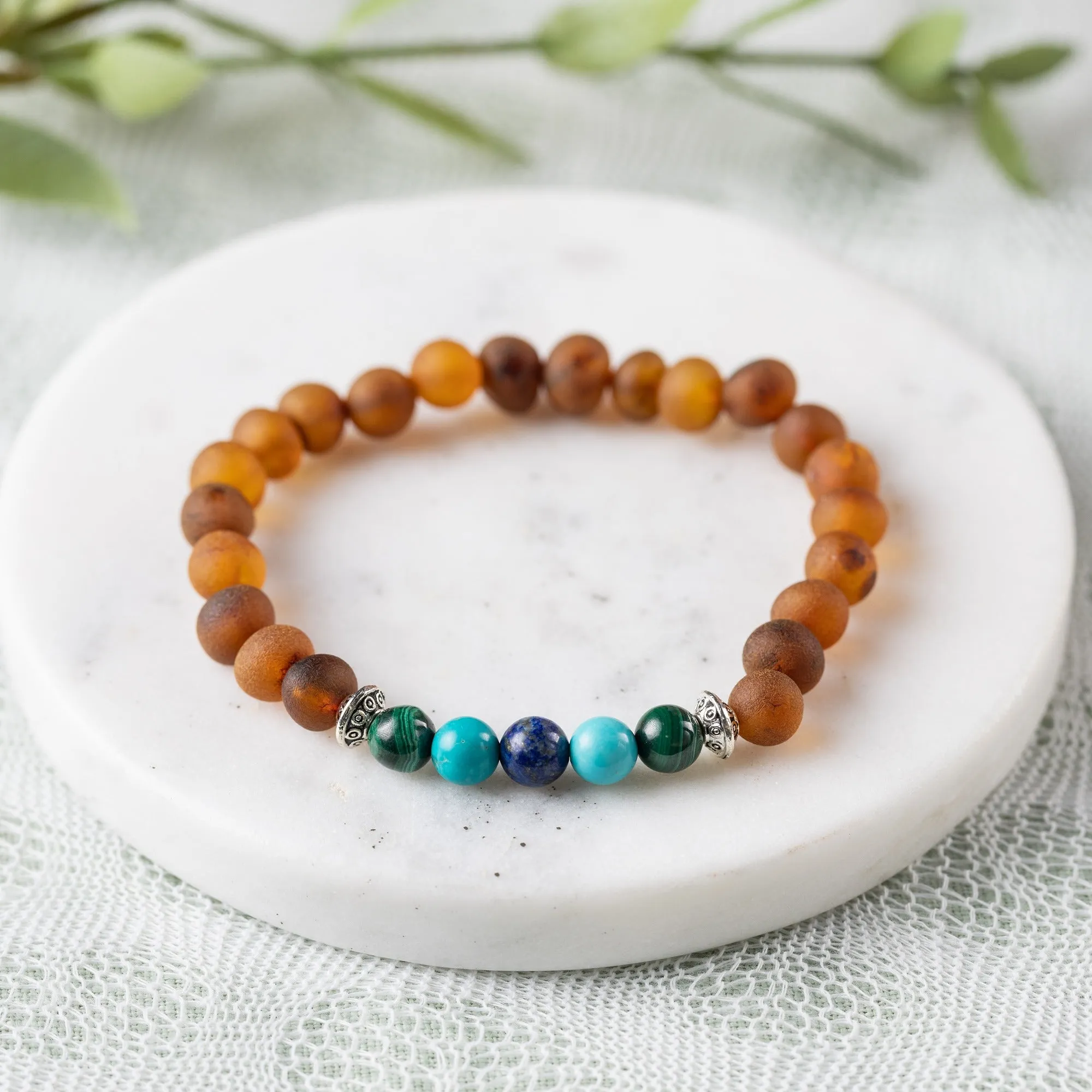 Adults | Malachite Mix   Raw Cognac Amber Bracelet