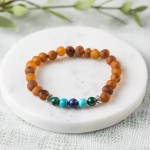Adults | Malachite Mix   Raw Cognac Amber Bracelet