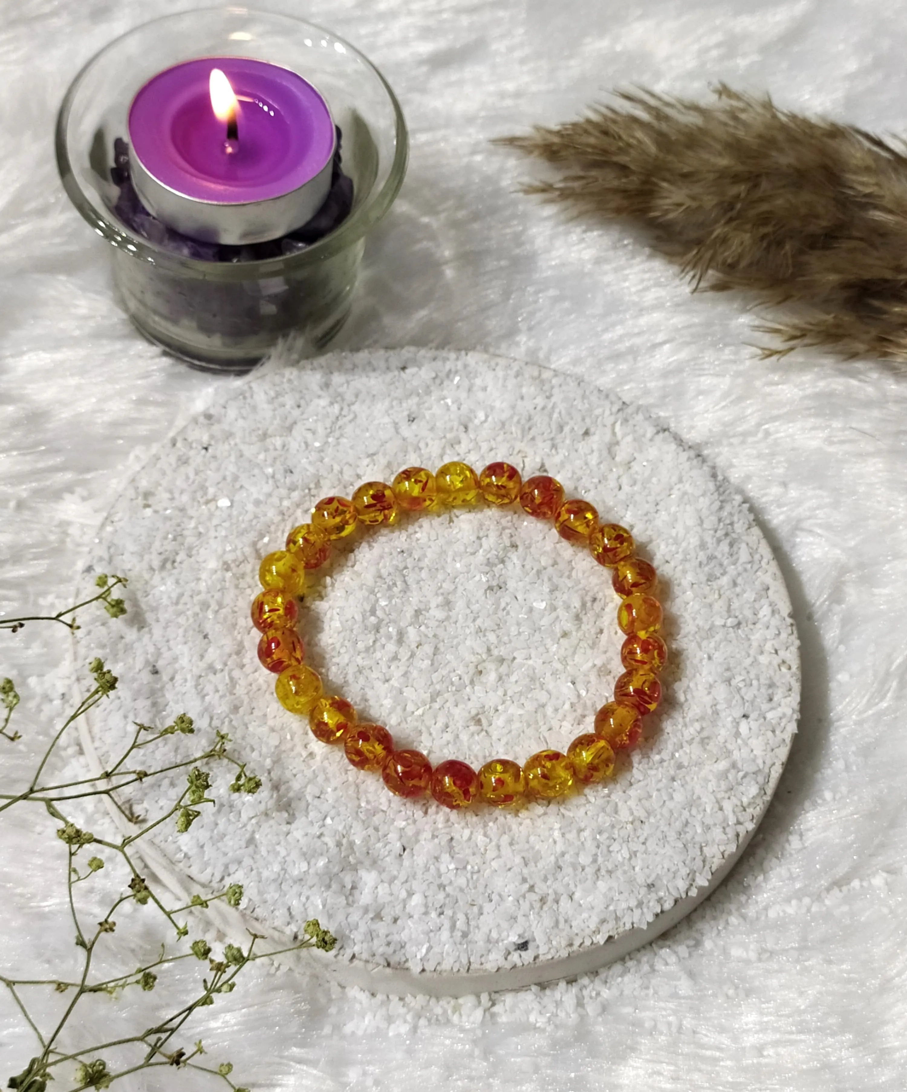 Amber Dyed | Round Beads Bracelet | Gemstone Bracelet