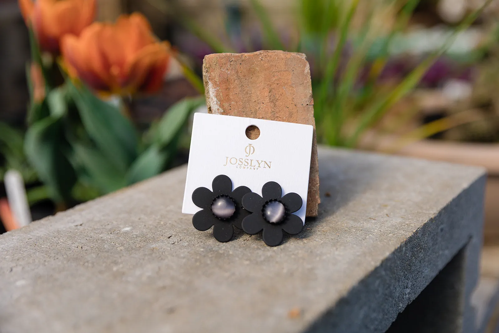 Amber Flower Petal Earrings Black