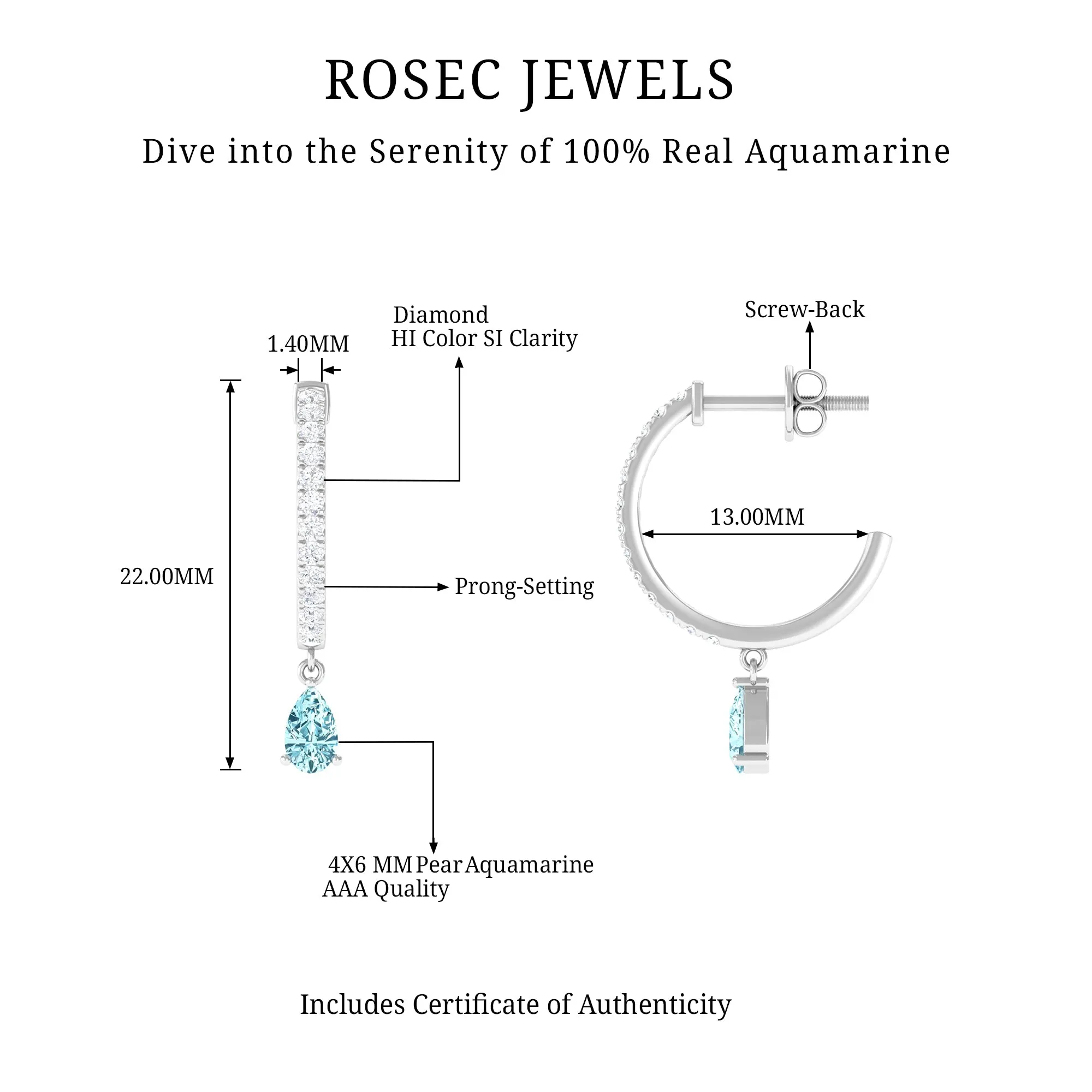 Aquamarine and Diamond Hoop Drop Earrings