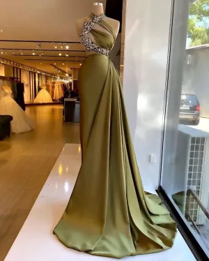 ballbellas Stain Stunning Beading Sleeveless Long Prom Dress with Ruffle