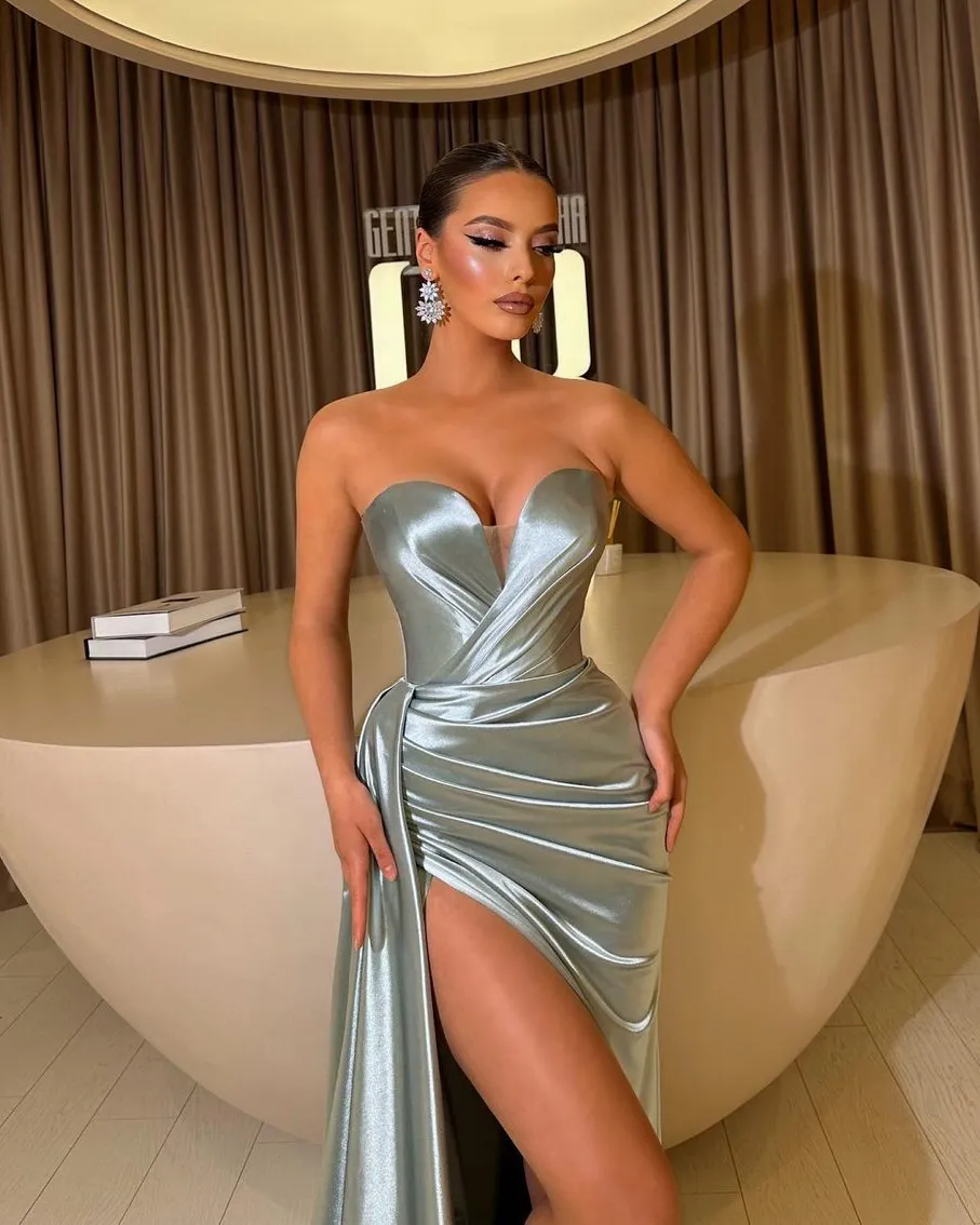 ballbellas Stunning High Split Sweetheart Sleeveless Prom Dress with Ruffle