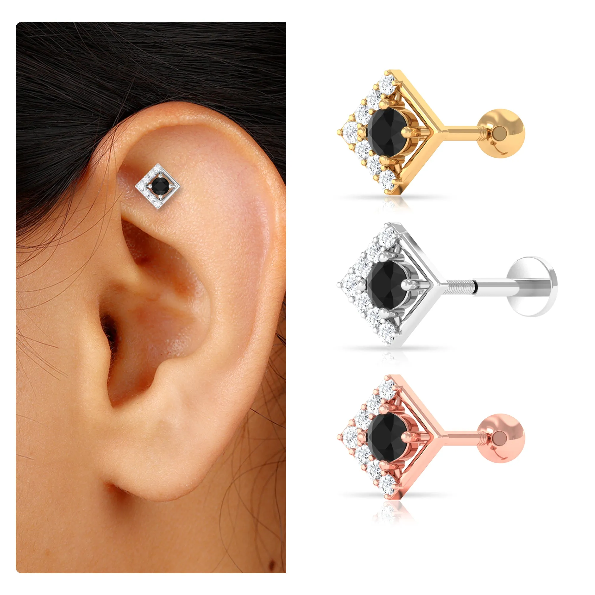 Black Diamond Square Geometric Earring with Moissanite