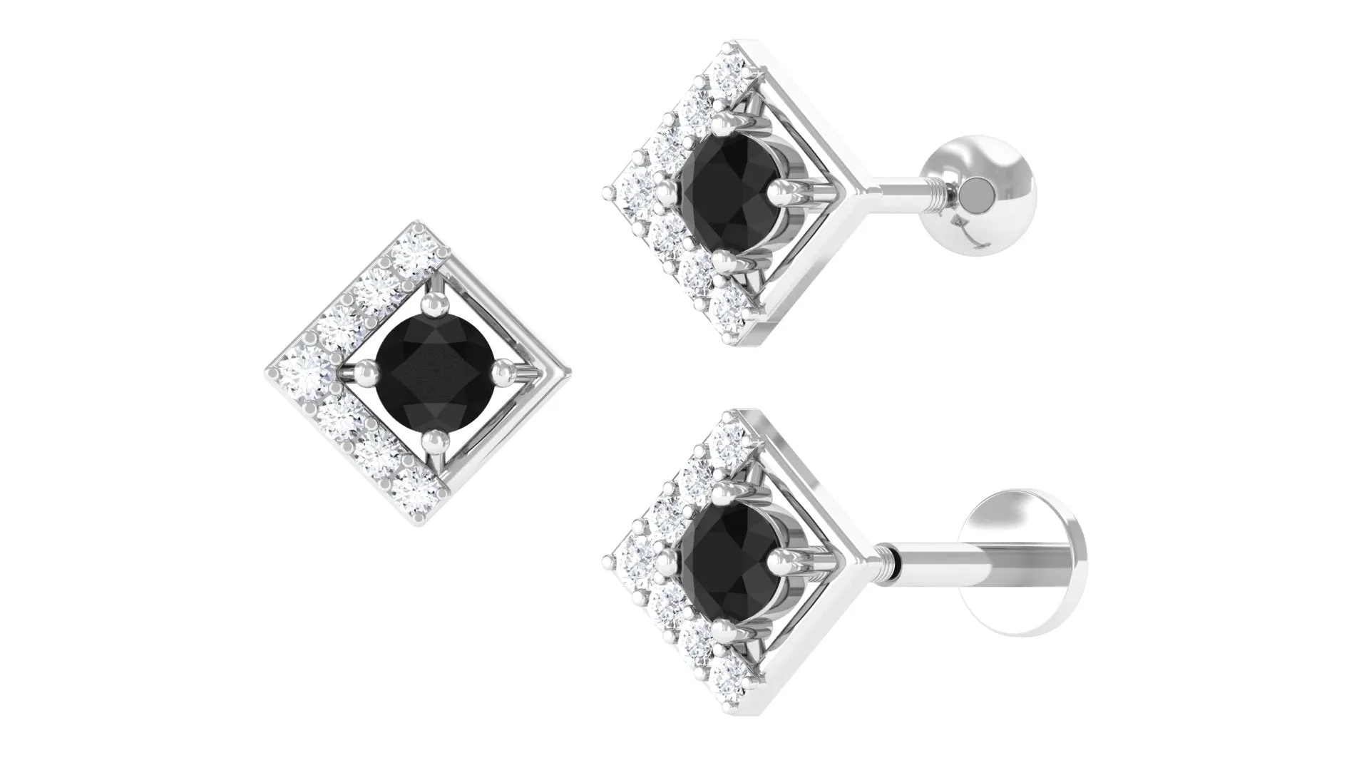 Black Diamond Square Geometric Earring with Moissanite