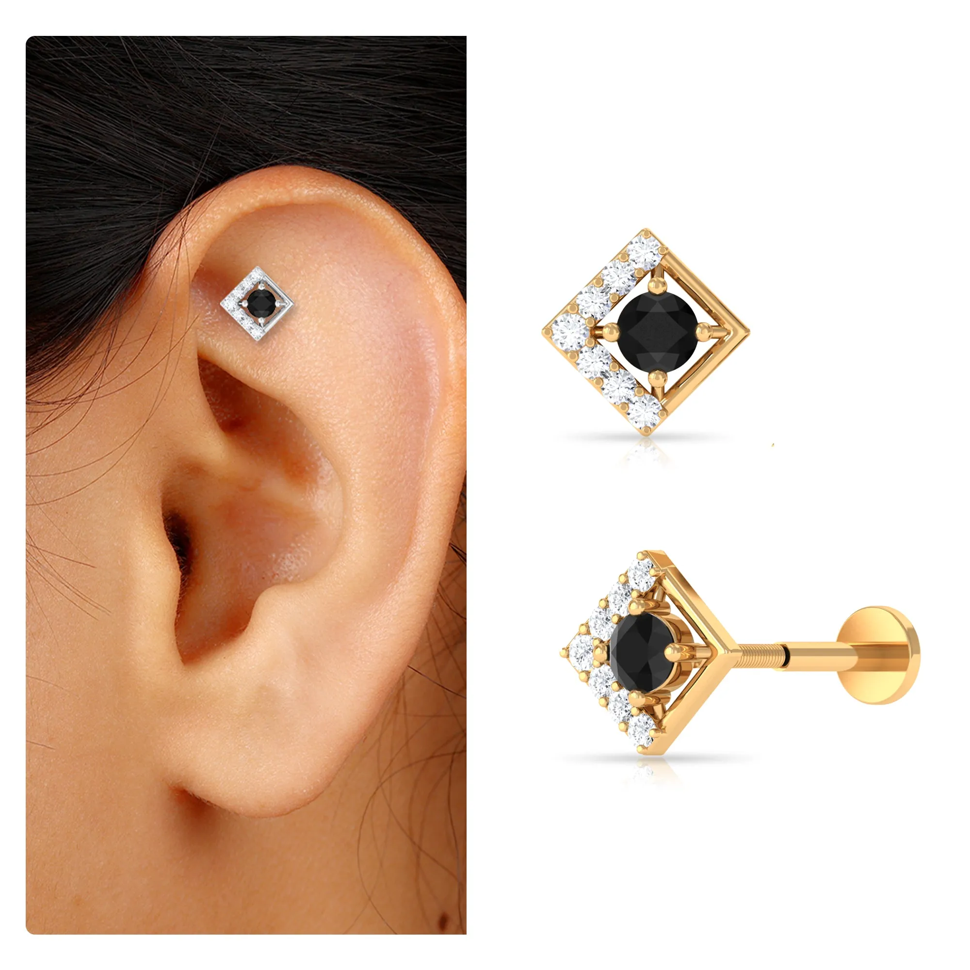 Black Diamond Square Geometric Earring with Moissanite