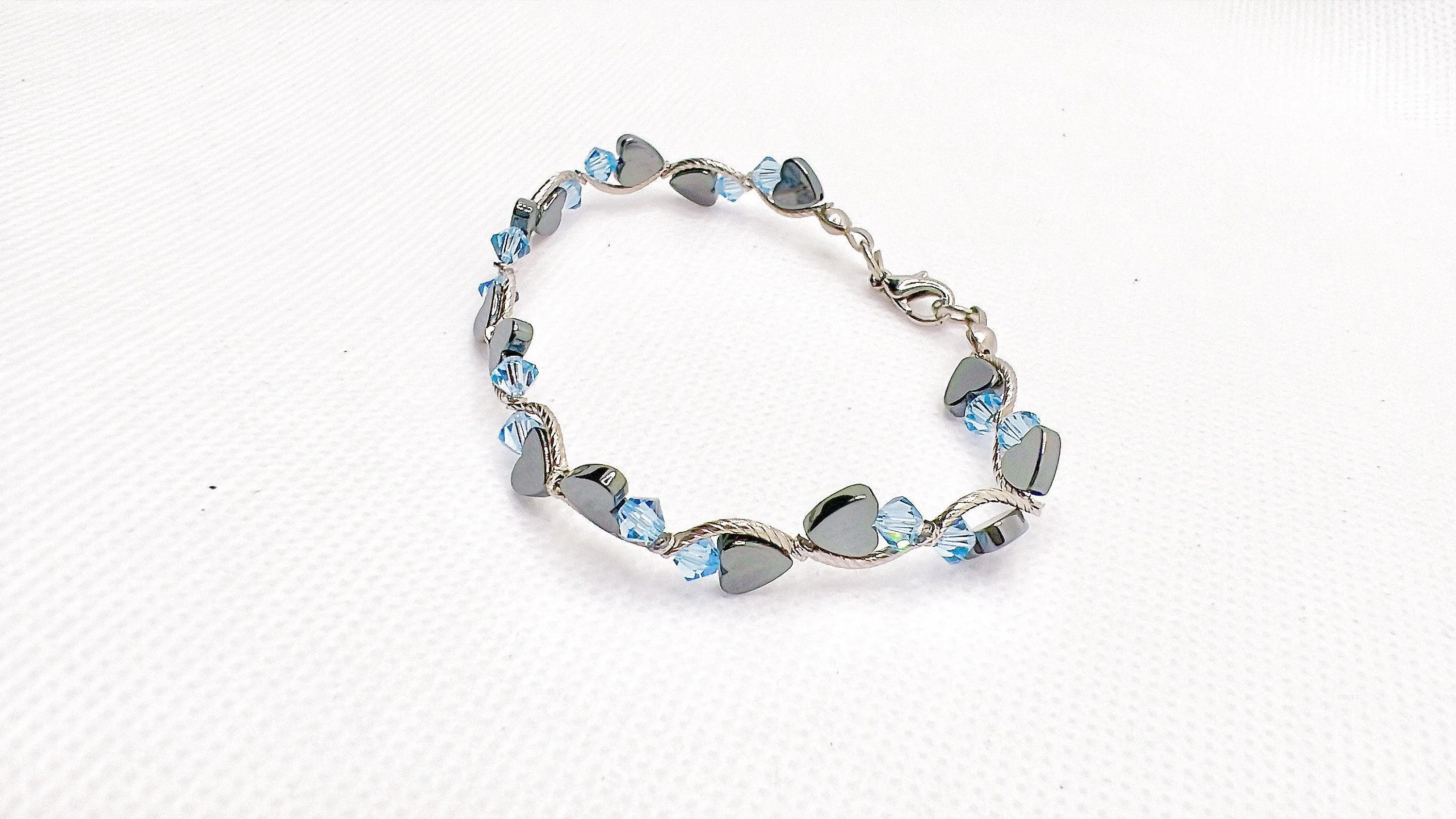 Blue Zircon Heart Crystal Bracelet