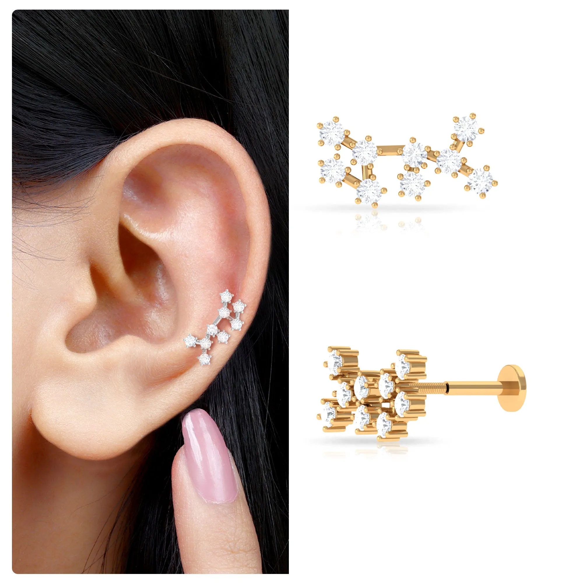 Certified Moissanite Sagittarius Zodiac Ear Climber Earring
