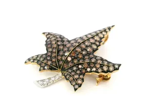 Champagne & Chocolate Diamond Leaf Pendant / Brooch