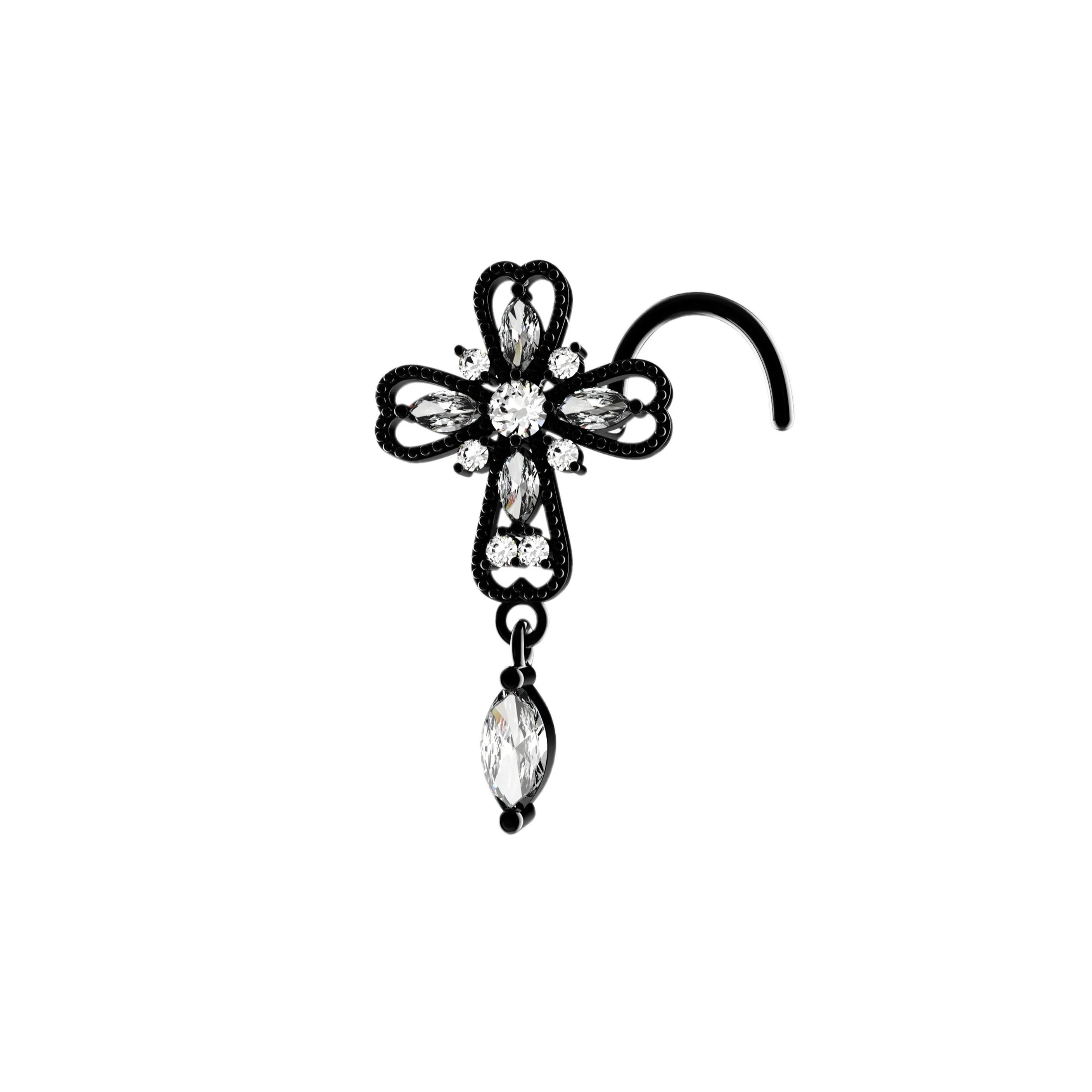 cross dangle nose ring & religious nose stud jewelry