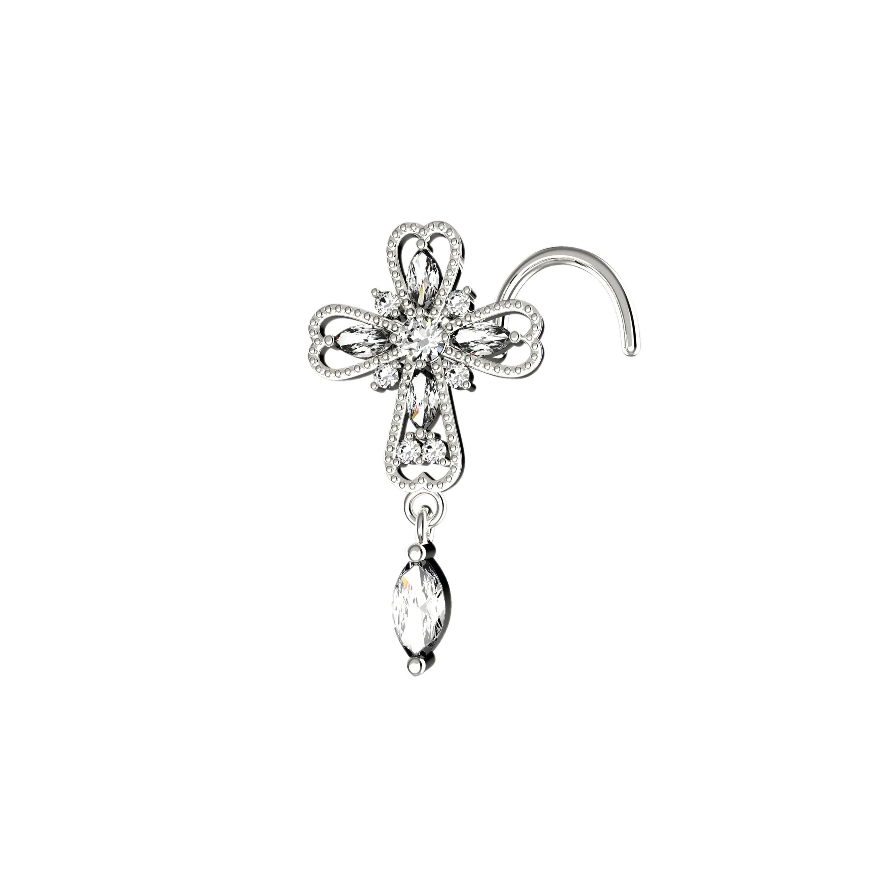 cross dangle nose ring & religious nose stud jewelry