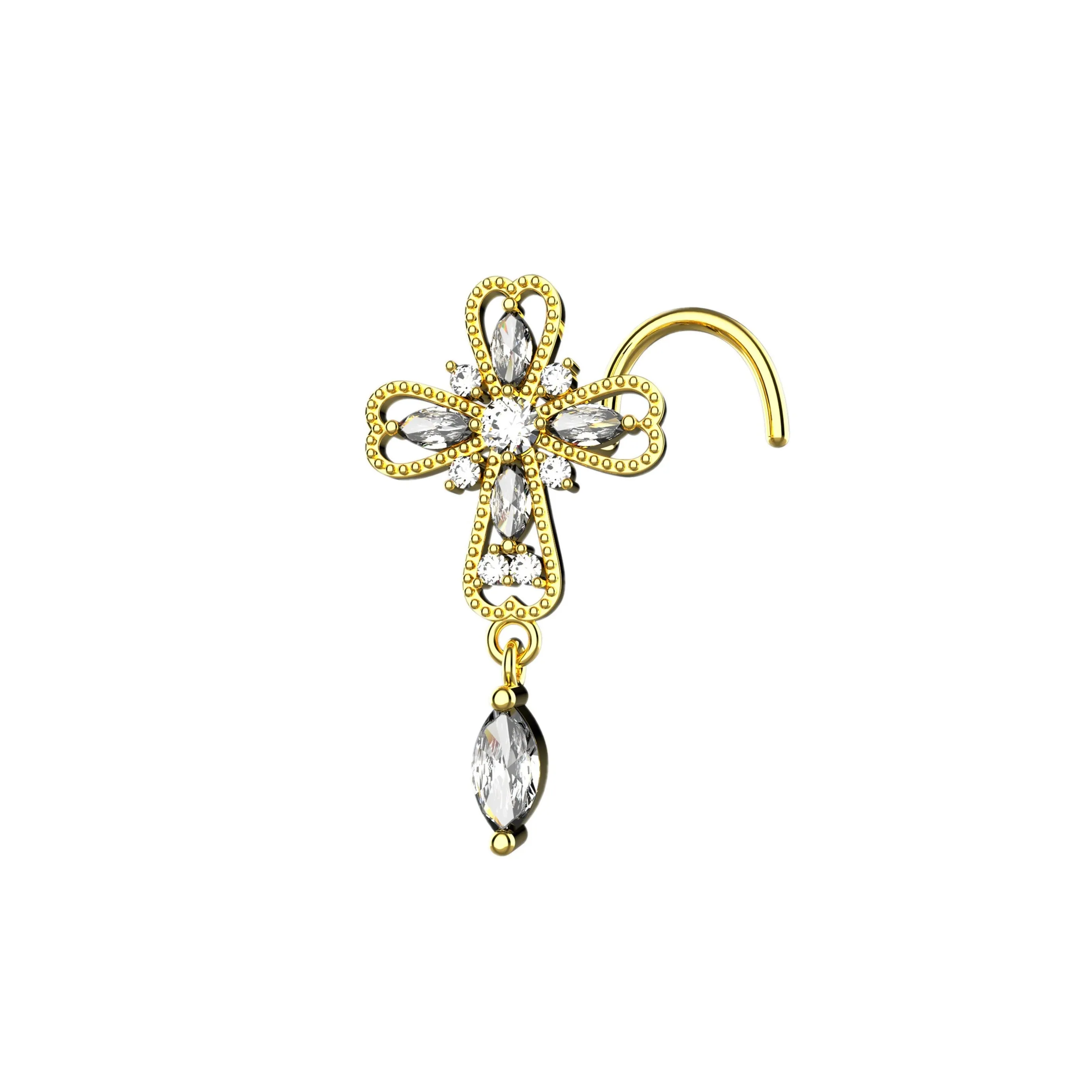 cross dangle nose ring & religious nose stud jewelry