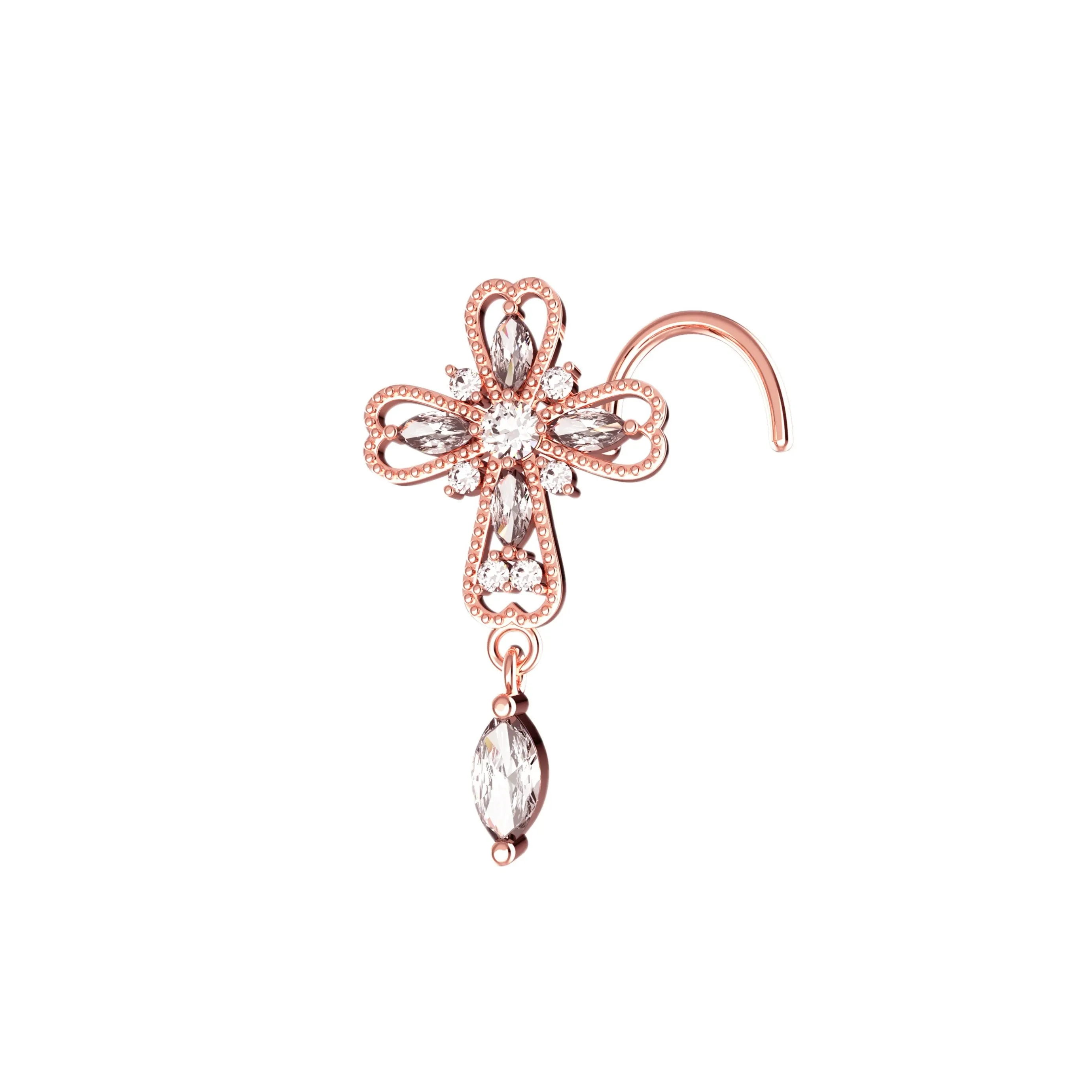 cross dangle nose ring & religious nose stud jewelry