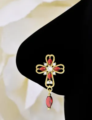 Cross Garnet Dangle Nose Ring – Gold Piercing Jewelry for Women