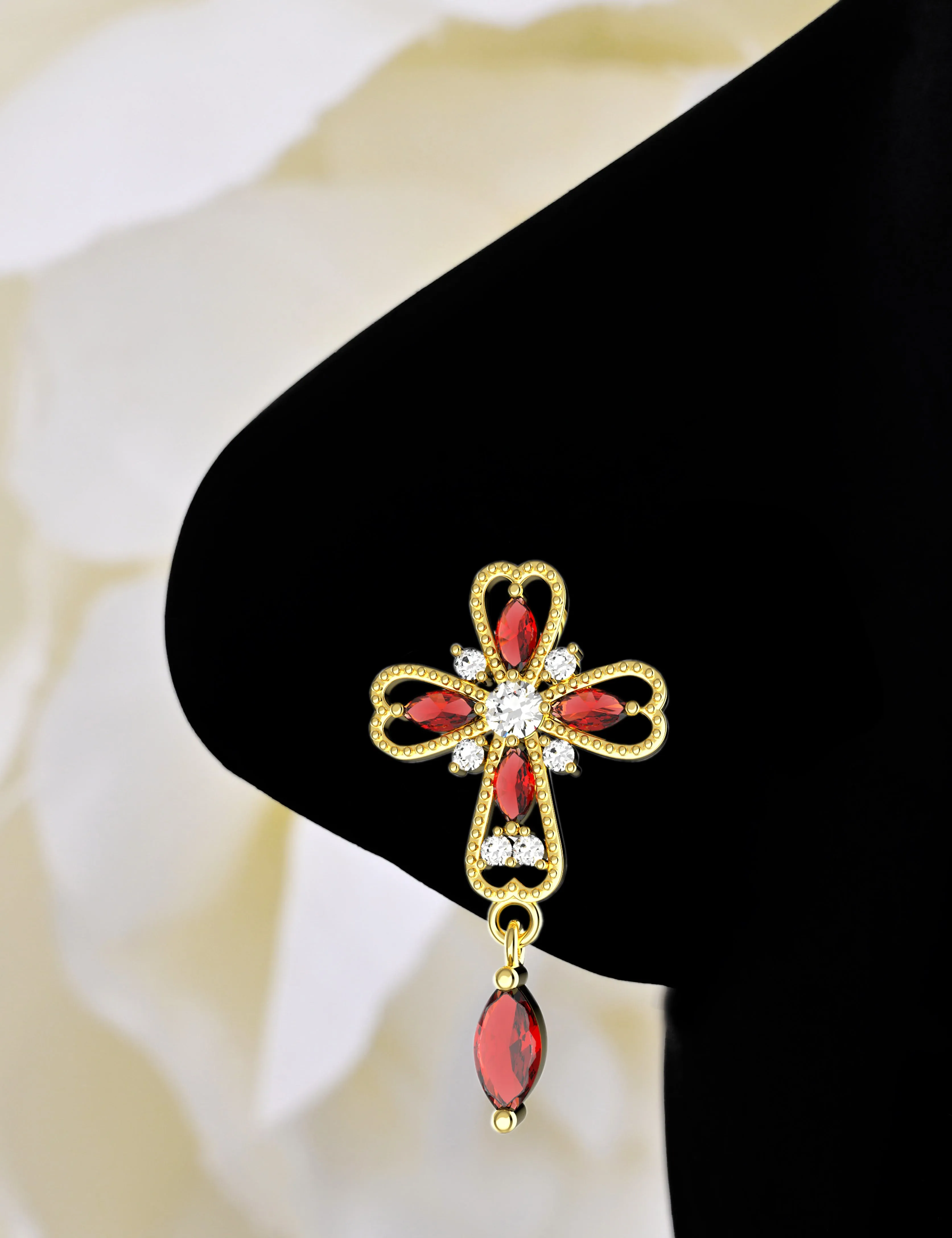 Cross Garnet Dangle Nose Ring – Gold Piercing Jewelry for Women