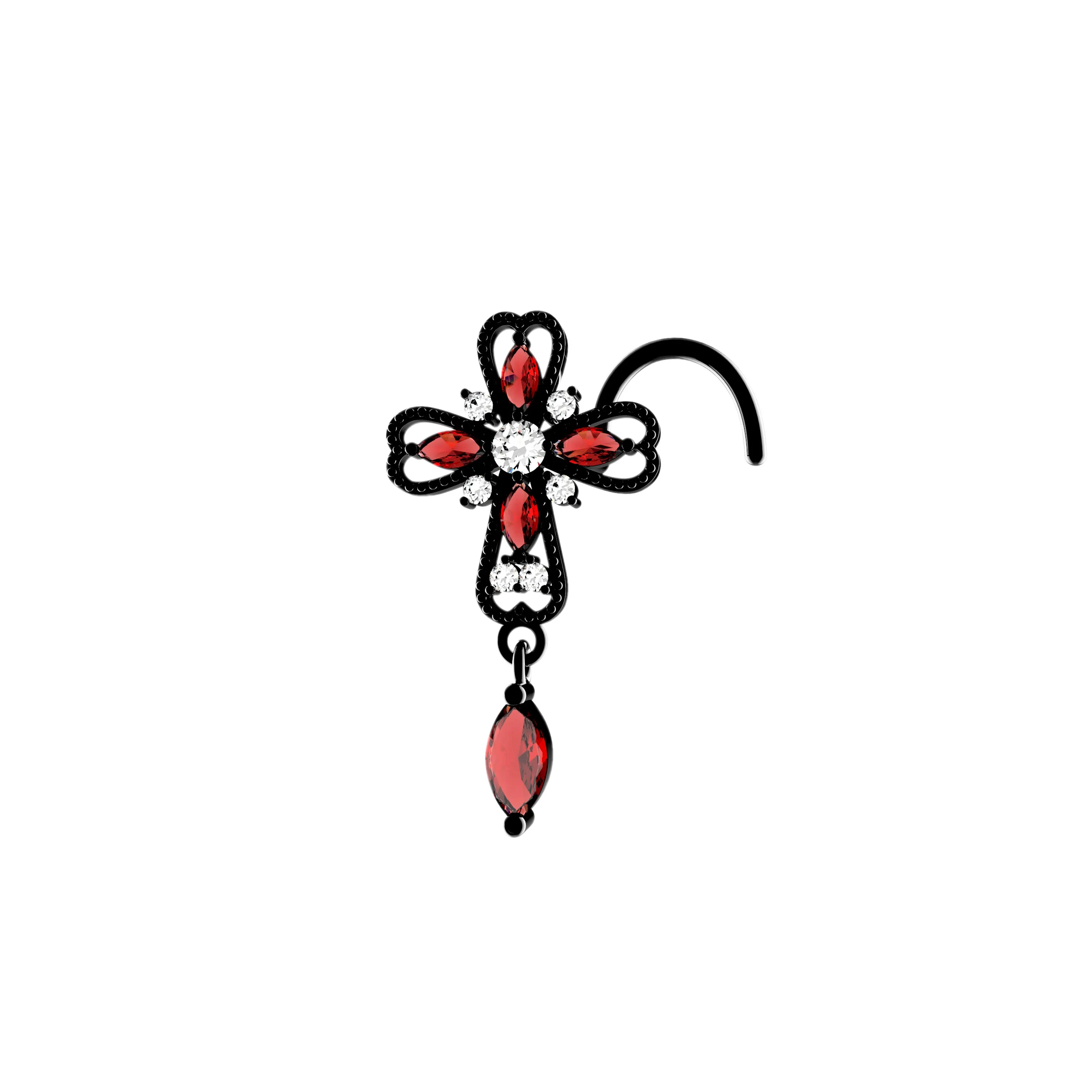 Cross Garnet Dangle Nose Ring – Gold Piercing Jewelry for Women