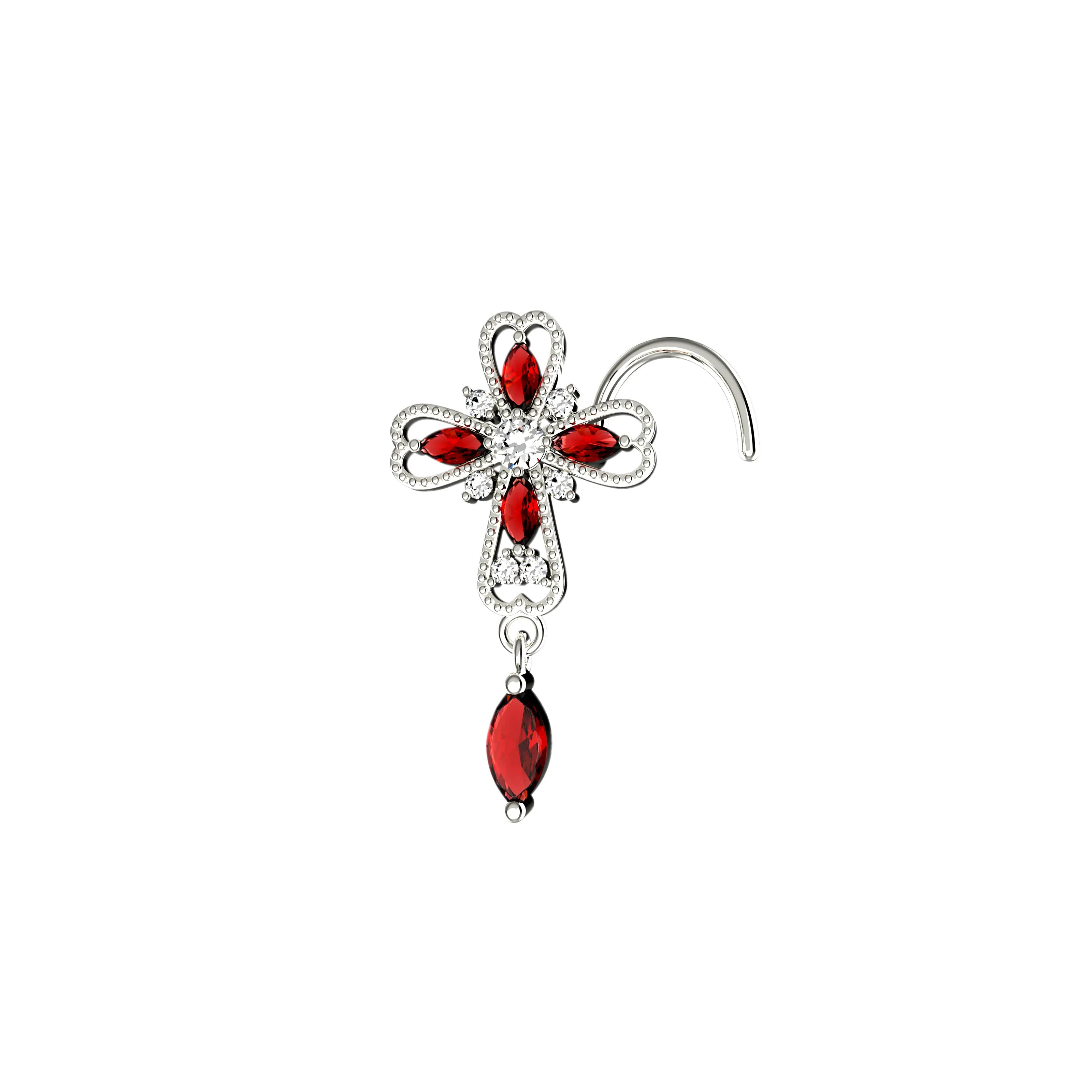Cross Garnet Dangle Nose Ring – Gold Piercing Jewelry for Women