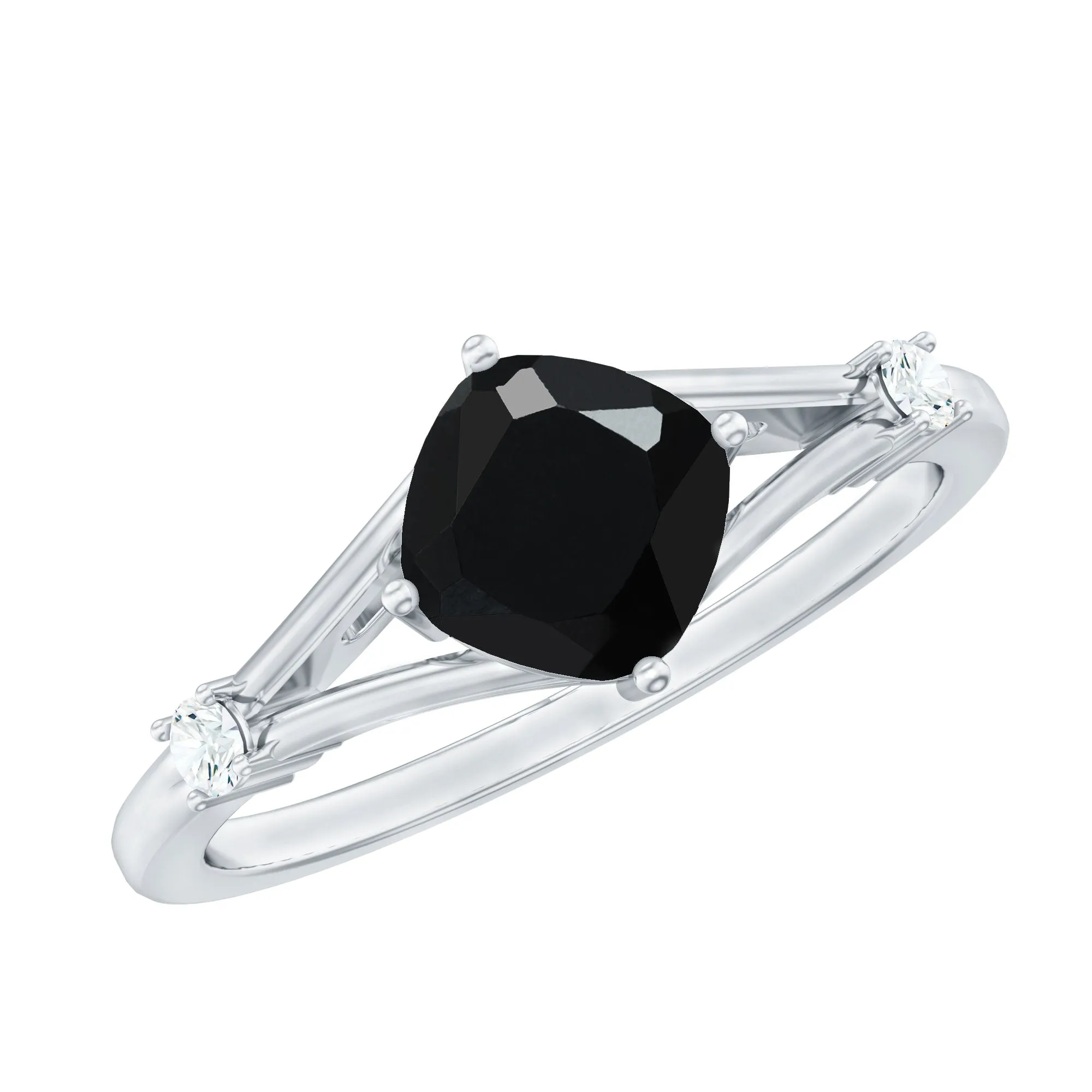 Cushion Black Onyx Split Shank Engagement Ring with Diamond