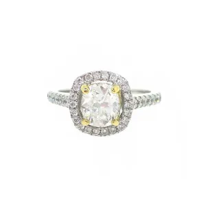 Cushion Cut Diamond Halo Engagement Ring - 1.36ct