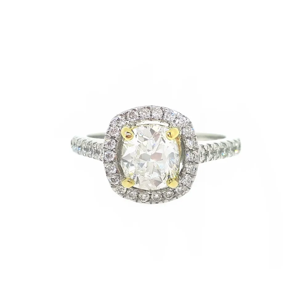 Cushion Cut Diamond Halo Engagement Ring - 1.36ct