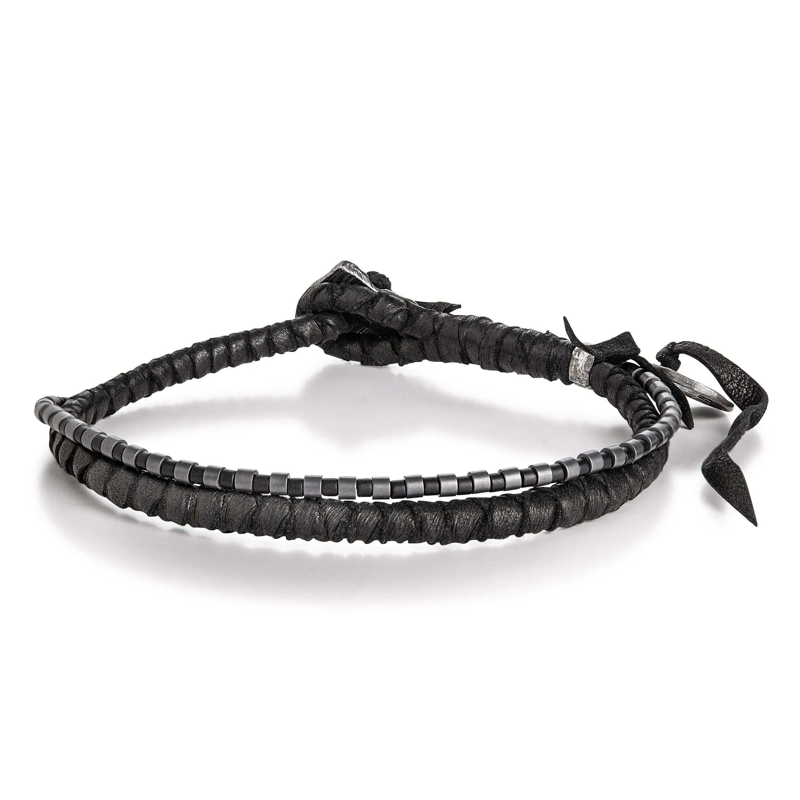 Dark Hematite Beads Leather Bracelet
