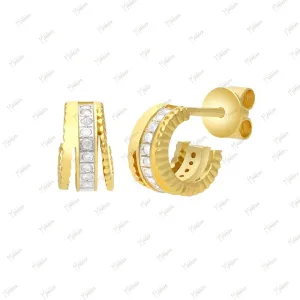 Diamond Half Circle Stud Earrings 5x9mm