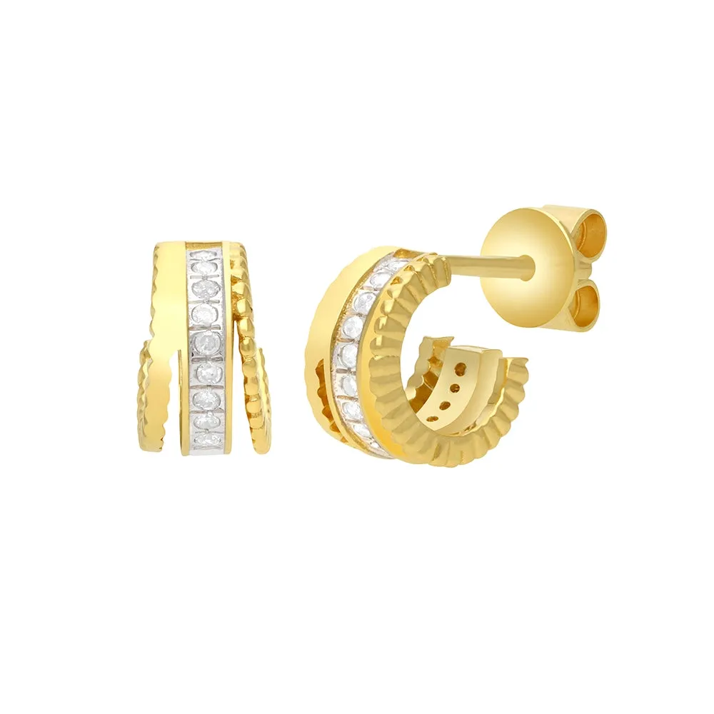 Diamond Half Circle Stud Earrings 5x9mm