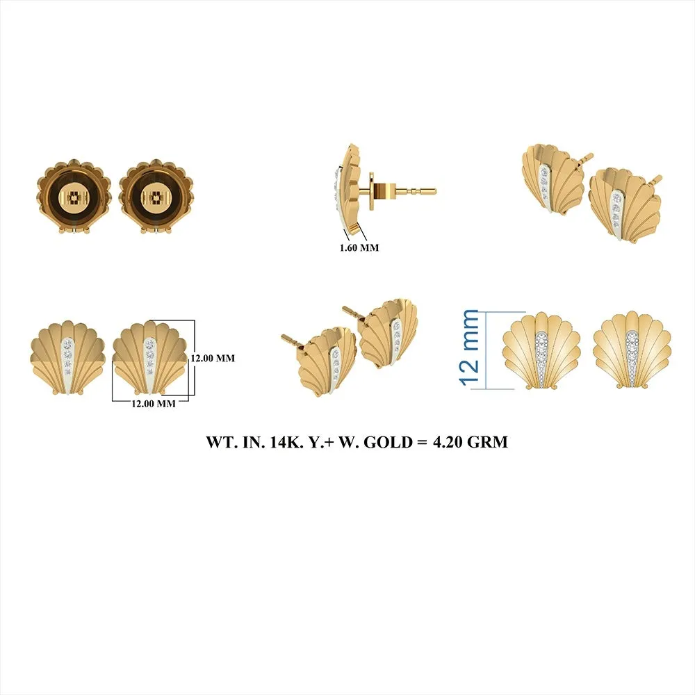 Diamond Shell Style Stud Earrings 12x12mm