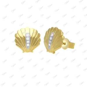 Diamond Shell Style Stud Earrings 12x12mm