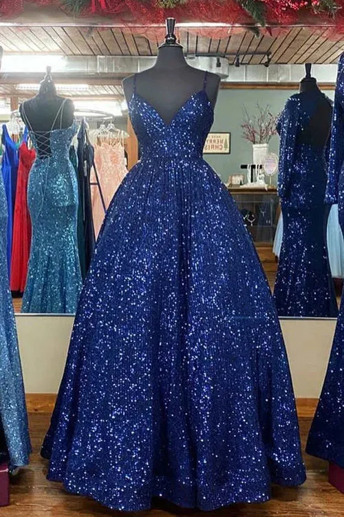 Elegant Stunning Pink Sequins A-Line Long Prom Dress Evening Dress