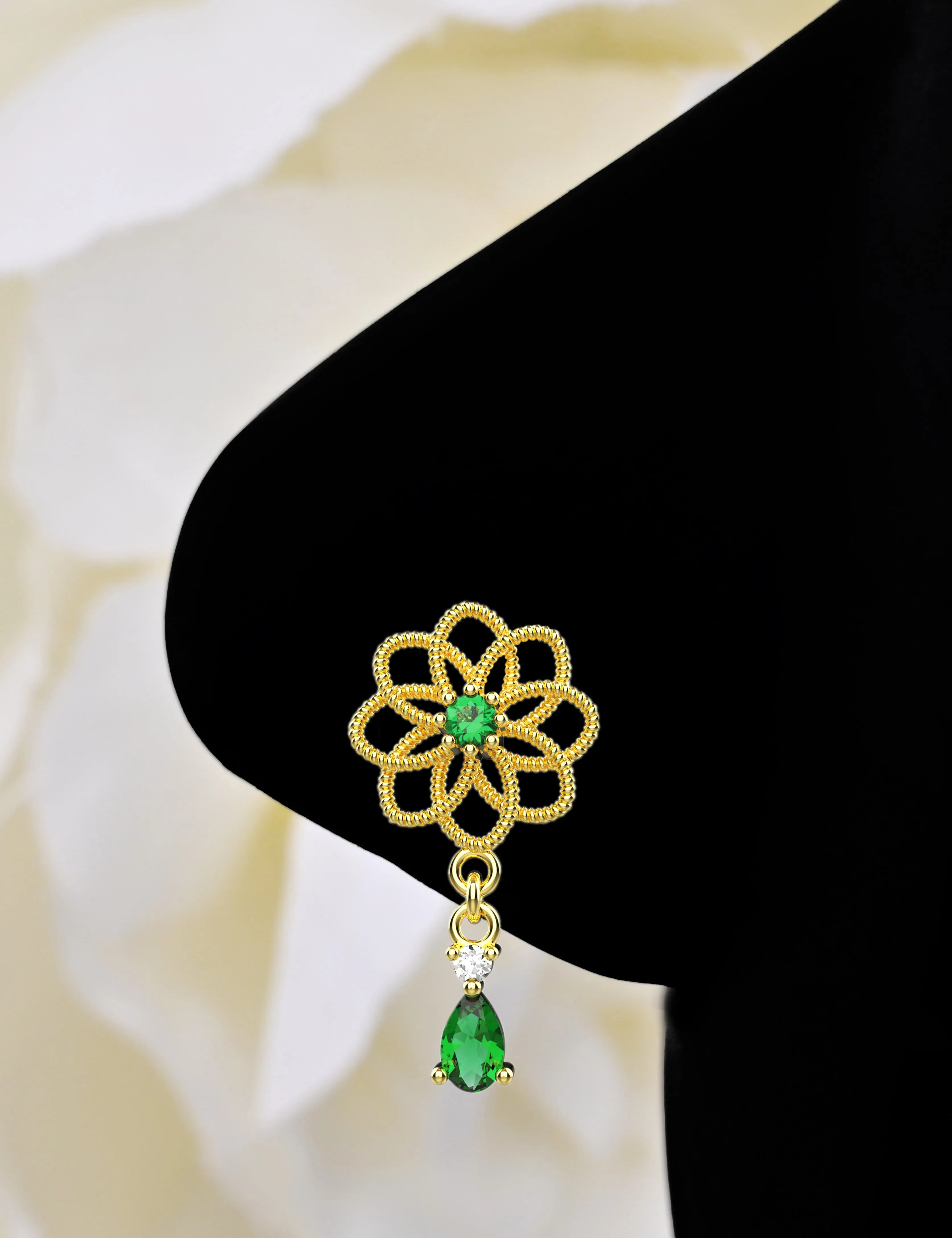 Emerald Drop Nose Ring | Dangling Gold Nose Stud Women