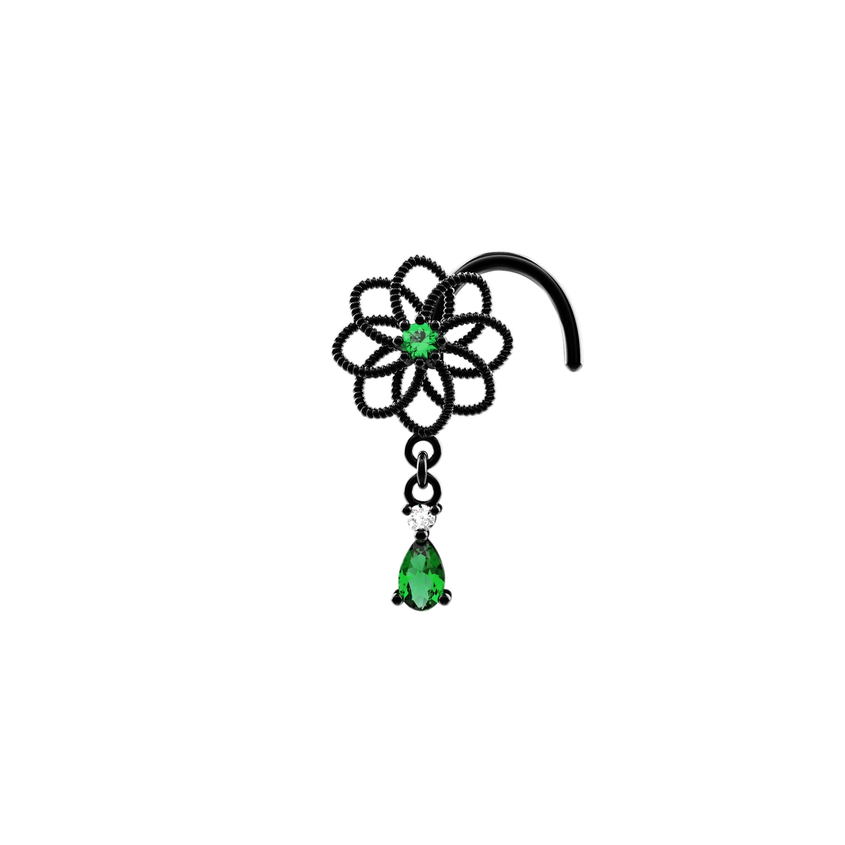 Emerald Drop Nose Ring | Dangling Gold Nose Stud Women