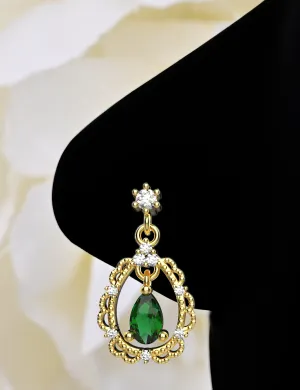 Emerald Stone Dangle Gold Nose Rings – 14K Nose Piercing Jewelry for Women